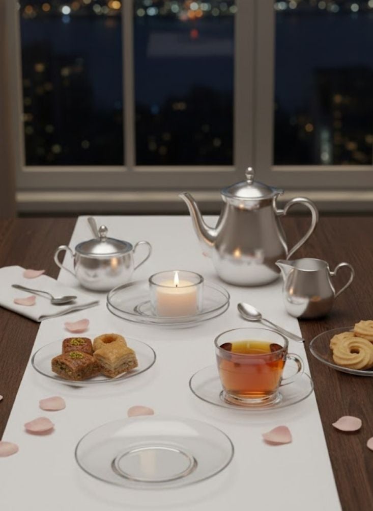 بريميم طقم صحون شاي من الزجاج الشفاف مكوّن من ست قطع بتصميم بسيط - Image 2